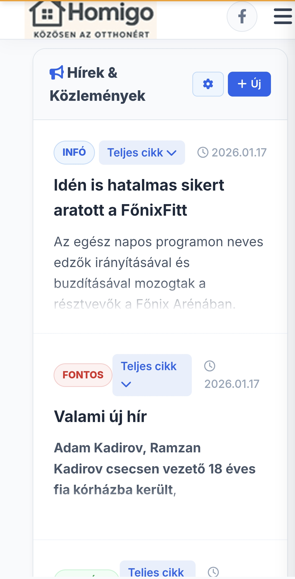 HomiGo Mobil nézet